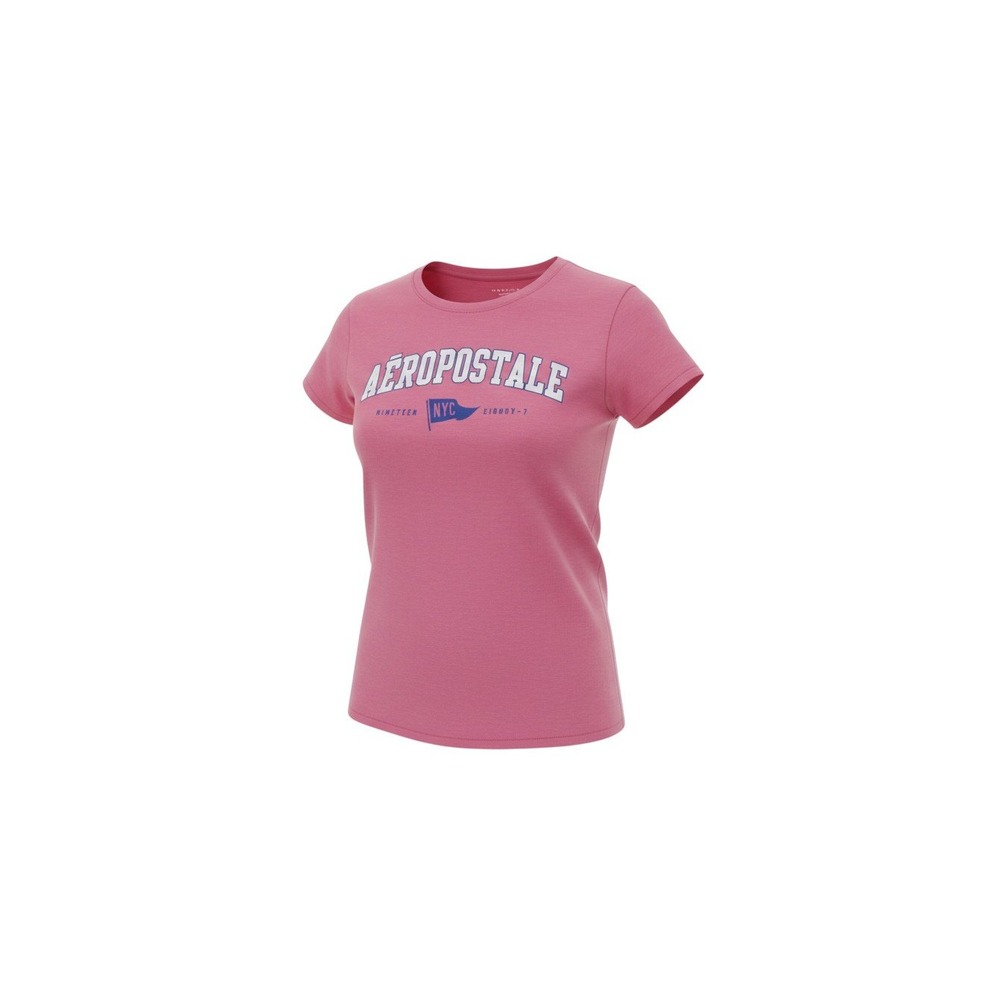 Aeropostale Graphic T-Shirt Womens Medium Pink NYC Varsity Logo Short Sleeve